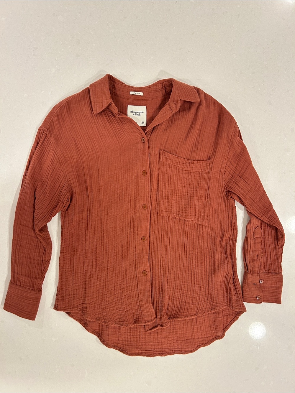 Abercrombie & Fitch Women's Rust Button-Up Gauze Shirt